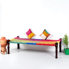 Indian Solid Wood Handmade Rajasthani Charpai Khat Manjhi Woven Charpai Daybed