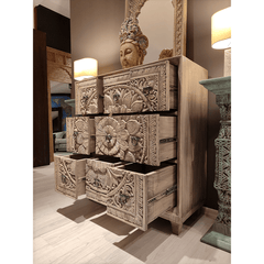Hand Carved Solid Hard Wood Dresser Chest of Drawers D8