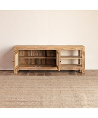 The Gileteen Handmade Solid Mango Wood Rattan 2 Door Media TV Unit