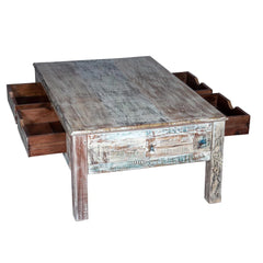 Rustica Reclaimed Solid Wood Coffee Table With Drawers Whitewash C4