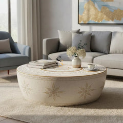 Indian Hand Painted Drum Solid Wood Coffee Table C134