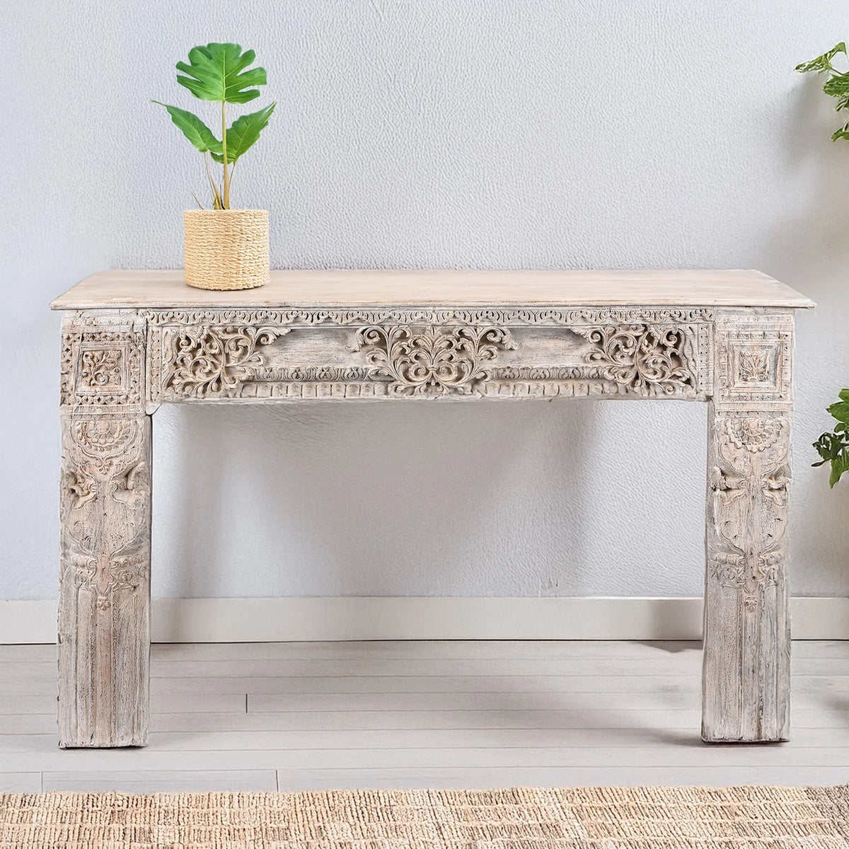 Antique Indian Hand Carved Solid Wood Console Table 03