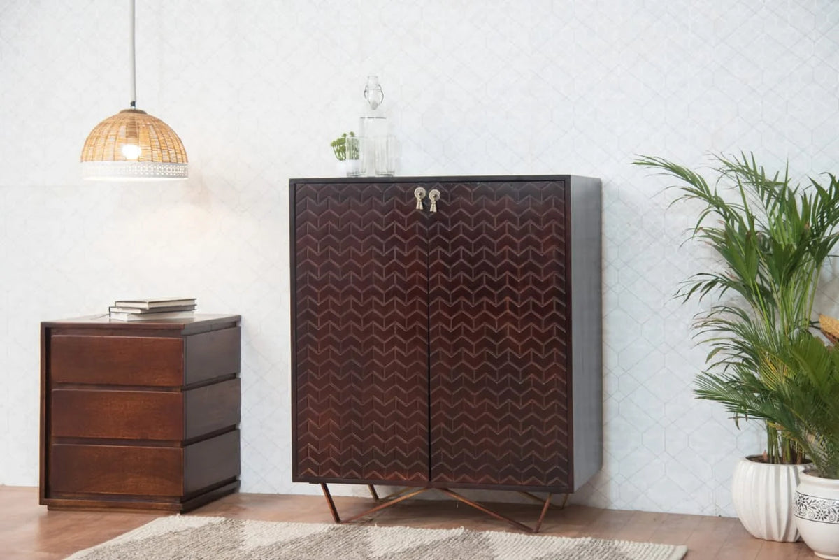 Indian Hand Carved Solid Wood Bar Cabinet D68