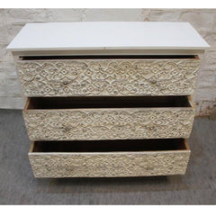 PARIS Hand Carved Solid Wood 3 drawer Dresser White 100x40x90cm