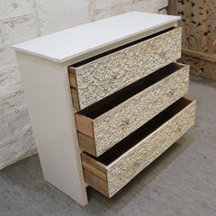 PARIS Hand Carved Solid Wood 3 drawer Dresser White 100x40x90cm