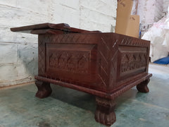 Elephant Carved Wood Trunk Coffee Table With Blanket Box Brown