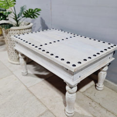 Antique Indian Reclaimed Hand Solid Wooden Rustic Coffee Table Whitewash 90x60x50cm