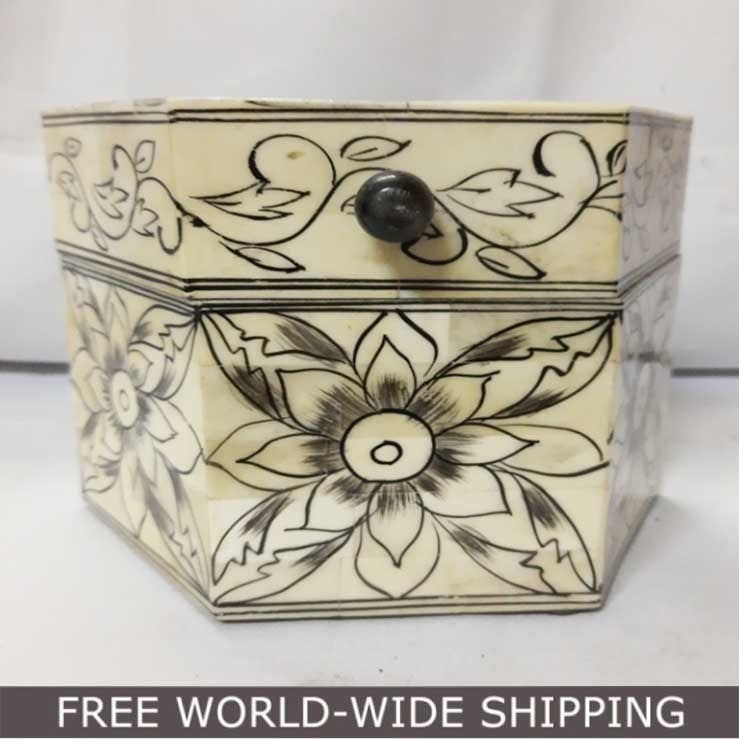 Real Bone Inlay Designer Luxury Jewellery Box Gift Storage Yellow Floral