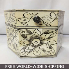 Real Bone Inlay Designer Luxury Jewellery Box Gift Storage Yellow Floral