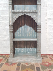 Indian Hand Carved Mehrab Solid Wood Grey Bookshelf 66x38x194cm