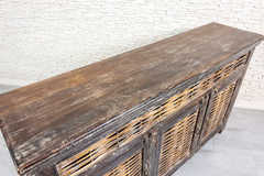 Antique Indian Reclaimed Hand Liberty Solid Wooden Sideboard Whitewash 162x45x96cm A0253