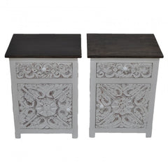 PARIS Carved Pair of White Bedsides with Drawer D