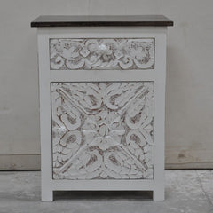 PARIS Carved Pair of White Bedsides with Drawer D