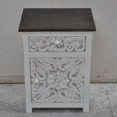 PARIS Carved Pair of White Bedsides with Drawer D