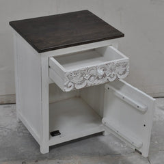 PARIS Carved Pair of White Bedsides with Drawer D