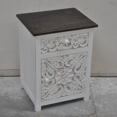 PARIS Carved Pair of White Bedsides with Drawer D