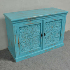 Floral Carved Solid wood Sideboard Light Blue