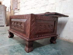 Elephant Carved Wood Trunk Coffee Table With Blanket Box Brown