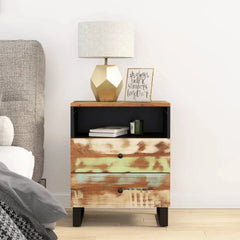 Angle Industrial Iron and Solid Wood Bedside Table 41