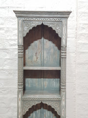 Indian Hand Carved Mehrab Solid Wood Grey Bookshelf 66x38x194cm