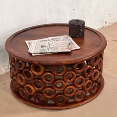 Hand Carved Indian Mango Wood Round Coffee Table Brown 75x75x45Cm