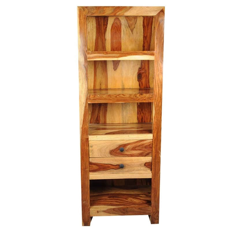 Alameda 4 Open Shelf Solid Wood Tall Narrow Bookcase With Drawers