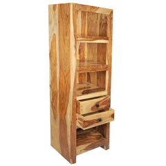 Alameda 4 Open Shelf Solid Wood Tall Narrow Bookcase With Drawers