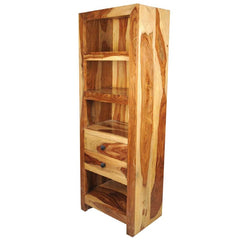 Alameda 4 Open Shelf Solid Wood Tall Narrow Bookcase With Drawers