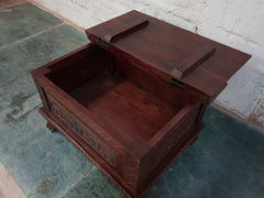 Elephant Carved Wood Trunk Coffee Table With Blanket Box Brown