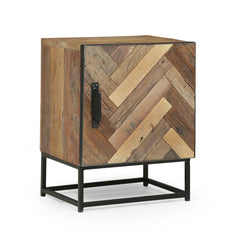 Angle Industrial Iron and  Solid  Wood Bedside Table 42