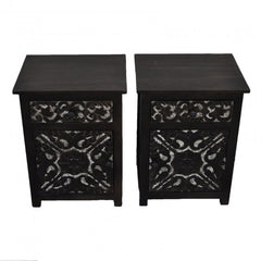 PARIS Carved Pair of Bedsides with Drawer Chocolate F