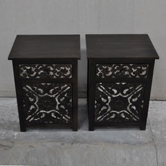 PARIS Carved Pair of Bedsides with Drawer Chocolate F