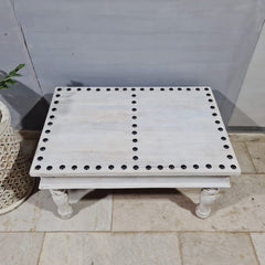 Antique Indian Reclaimed Hand Solid Wooden Rustic Coffee Table Whitewash 90x60x50cm