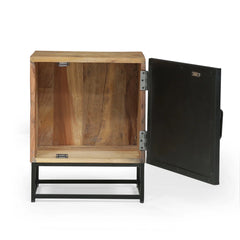 Angle Industrial Iron and  Solid  Wood Bedside Table 42