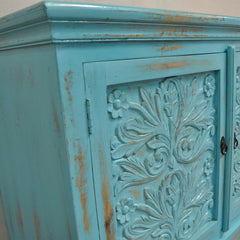 Floral Carved Solid wood Sideboard Light Blue