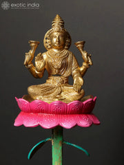 Indian Lord Lakshmi Ganesha Saraswati on Lotus Base Brass Statue