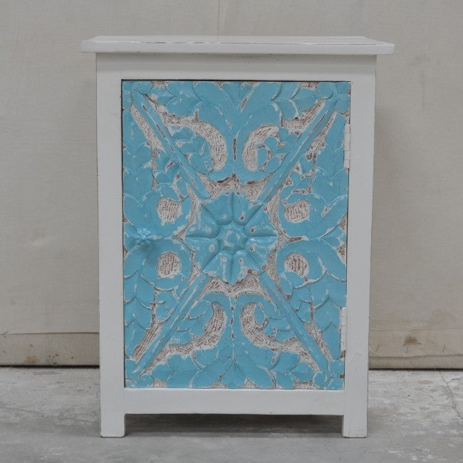 PARIS Carved Pair of Bedsides White with Blue Door C