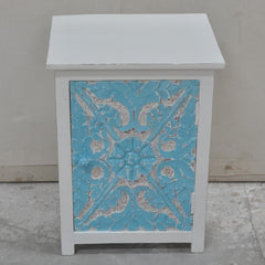 PARIS Carved Pair of Bedsides White with Blue Door C