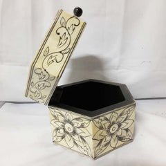Real Bone Inlay Designer Luxury Jewellery Box Gift Storage Yellow Floral