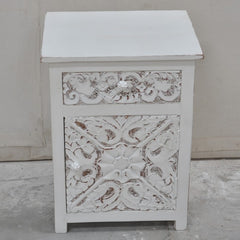 PARIS Carved Pair of Bedsides with Drawer White B