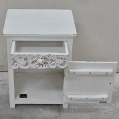 PARIS Carved Pair of Bedsides with Drawer White B