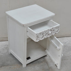 PARIS Carved Pair of Bedsides with Drawer White B