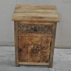 PARIS Carved Pair of Bedsides With Drawer Natural A