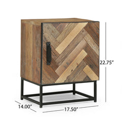 Angle Industrial Iron and  Solid  Wood Bedside Table 42