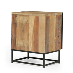 Angle Industrial Iron and  Solid  Wood Bedside Table 42