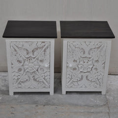 PARIS Carved Pair of White Bedsides with Chocolate Top E