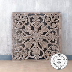 Dynasty Hand Carved Indian Solid Wood Wall Decorative Carved Panel Natural