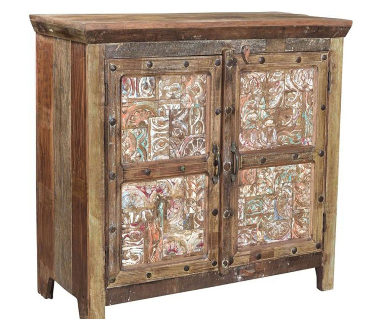 Carved Block Print Reclaimed wood Sideboard