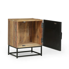Angle Industrial Iron and  Solid  Wood Bedside Table 42