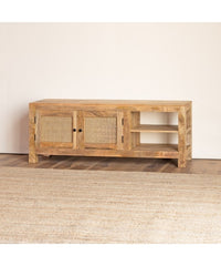 The Gileteen Handmade Solid Mango Wood Rattan 2 Door Media TV Unit
